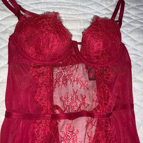Victoria's Secret Red Corset Garter Slip Lace - Picture 4 of 11